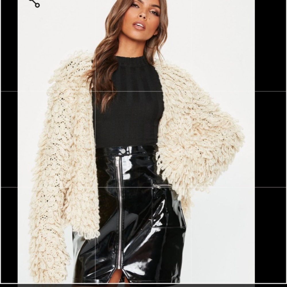 NWT Missguided cream loopy shaggy knit cardigan
